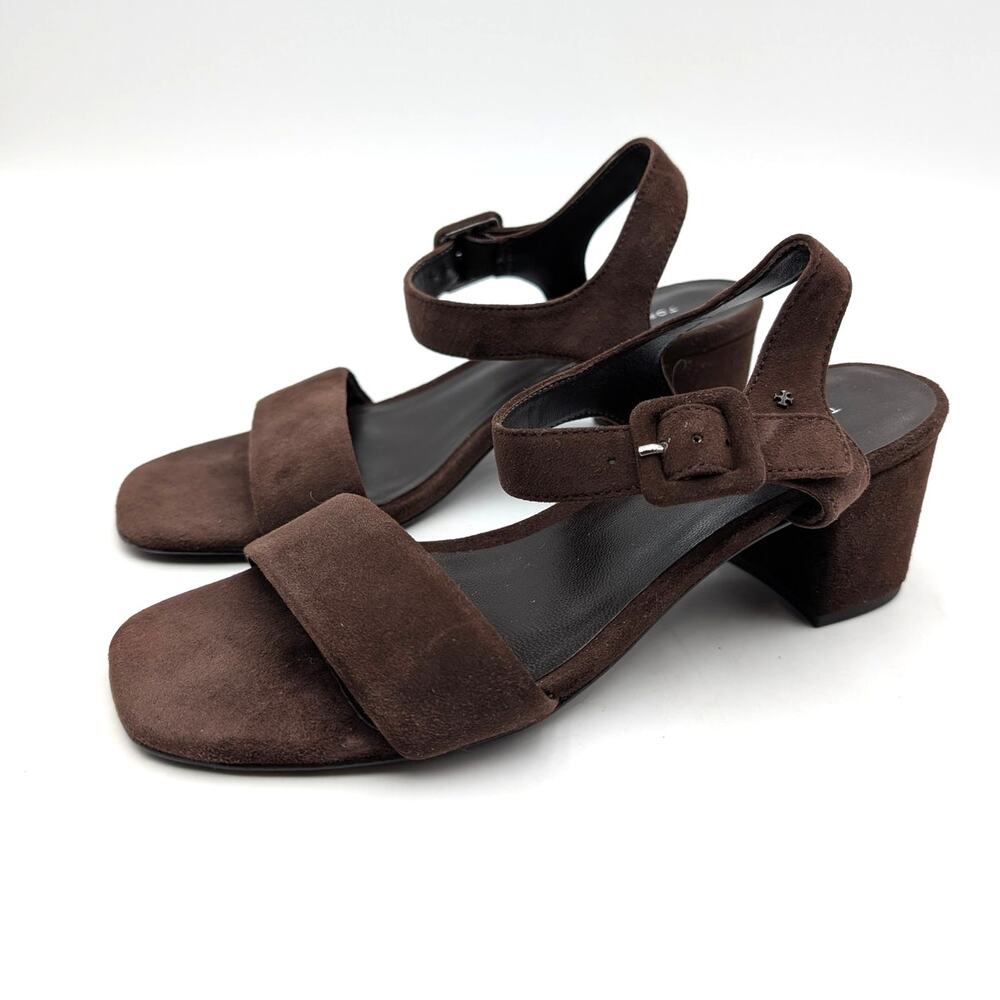 Tory Burch Double T City Block Heel Sandals Women's Dark Cocoa Size US6M EU36.5